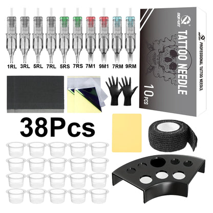 DQFART Tattoo Accessories Set Tattoo Kit with 10Pcs Tattoo Needles 20Pcs Ink Cups Tattoo Practice Skin for Tattoo Supplies