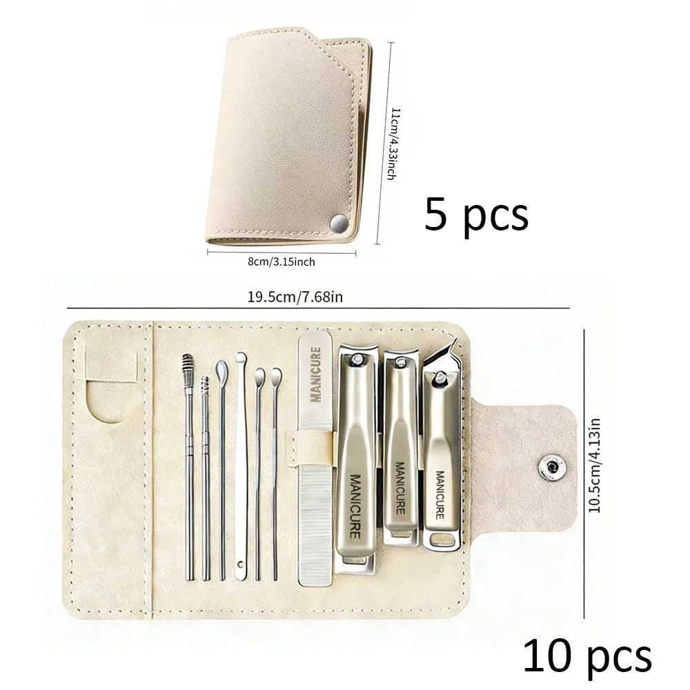 10/5/1pcs Professional Manicure And Pedicure Kit  Includes Nail Clipper Nail File And Ear Pick Portable Storage Case Tool