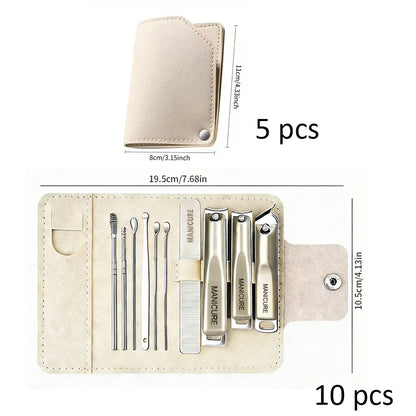 10/5/1pcs Professional Manicure And Pedicure Kit  Includes Nail Clipper Nail File And Ear Pick Portable Storage Case Tool