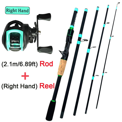 NEW Short Fishing Rod Reel Combo Set Spinning Lure Casting Rods 1.8m-2.1m 4/5Section 212g Baitcasting Reel Jigging Max Drag 10kg