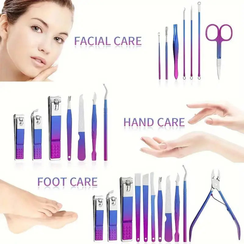 Professional 6-18pcs Set Stainless Steel Manicure & Pedicure Kit Precision Nail Care with Travel Case with Nail Clipper Scissor