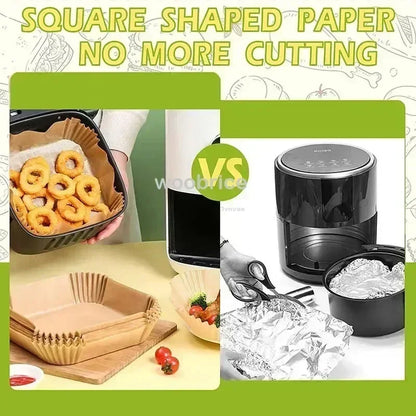 Engångspapper för Airfryer 20cm – Oblekt Bakplåtspapper med Silikonbeläggning, Rund och Fyrkant