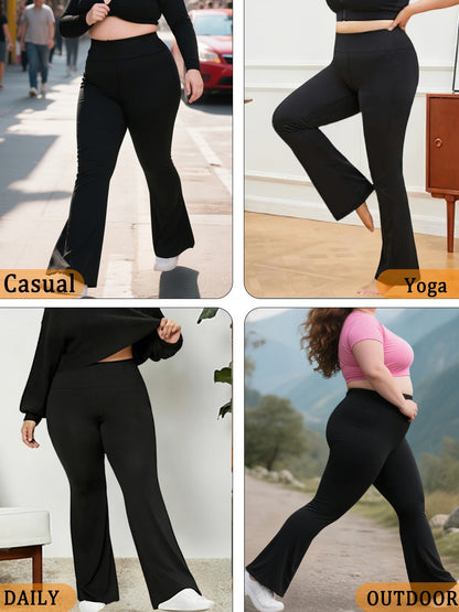 Plus Size Women's Super Soft Flare Pants High Waisted Tummy Control Workout Yoga Push Up Gym Fitness Long Leggings Bell Bottoms