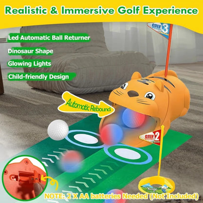 Upgraded Kids Golf Set With  Automatic Golf Returner 3 Clubs Putting Mat Mini Golf Games For Outdoor Sports Party Toy Gift