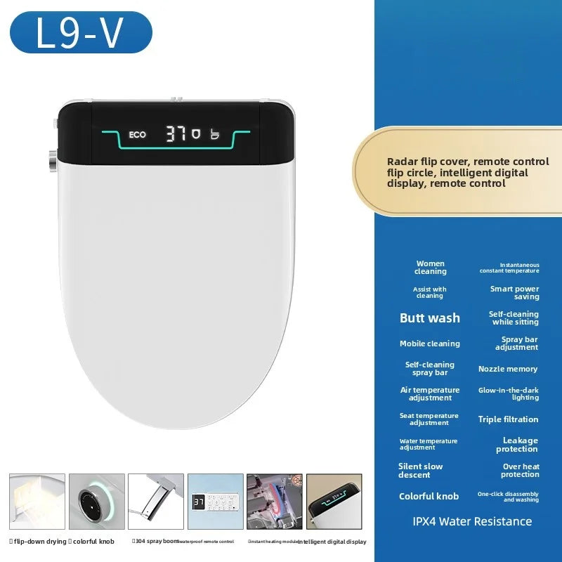 Intelligent Toilet Lid with Automatic Flip and Remote Control for Instant Hot Seat Toilet Cover LCD Display ,Round/Elongated