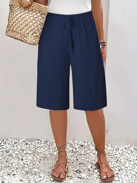 Dam Wide Leg Byxor Knälång – Elastisk Midja Dragsko Casual Vår/Sommar, 5 Färger S–XXL