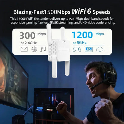 WiFi 6 AX1500 Repeater Extender Signal Booster Dual Band 2.4G/5GHz Wi-Fi Signal Amplifier Long Range Network Easy Set