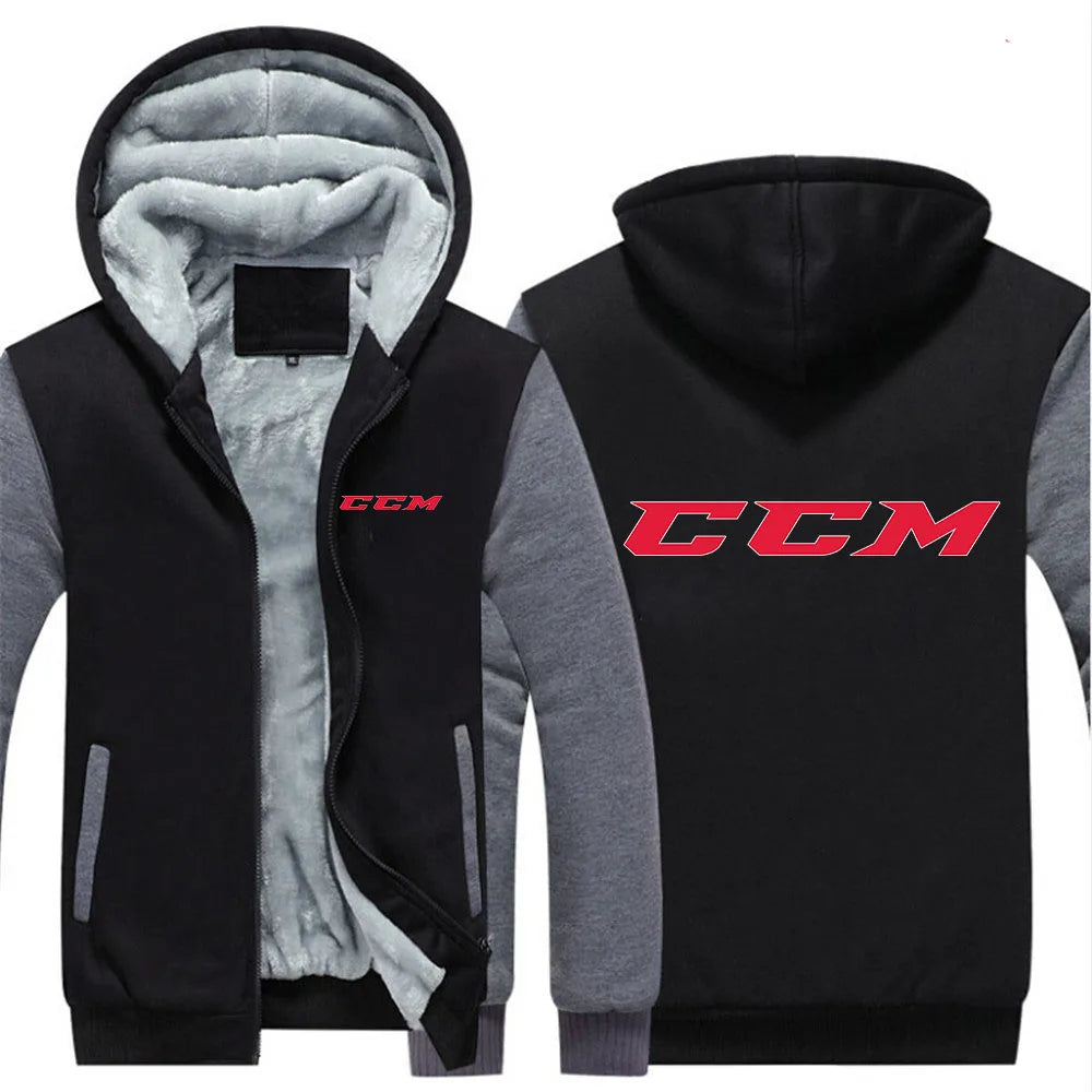 CCM Vinterhoodie Herr – Tjock fleece, dragkedja, solid färg, varm & bekväm, S–5XL, 12 färger