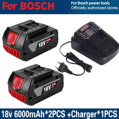 Kompatibelt Batteri för Bosch 18V – 6,0Ah Li-Ion BAT609 BAT618 BAT620 GSR GBH GWS 1–4 Batterier + Laddare