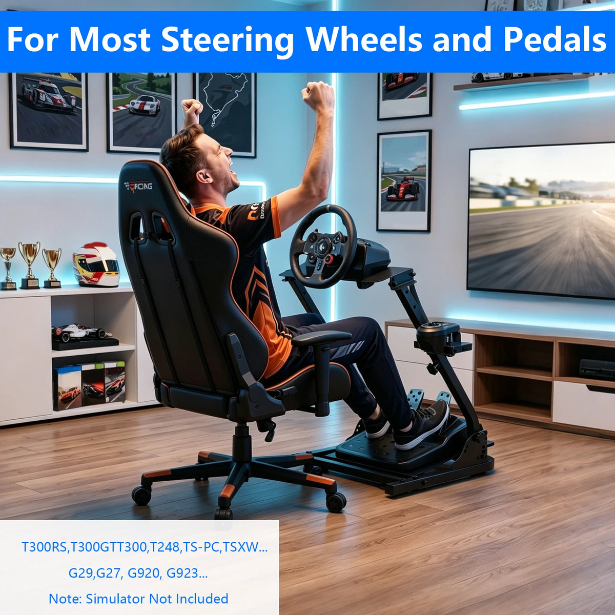 Foldable Racing Steering Wheel Stand Adjustable Universal Steering Wheel Mount Carbon Steel Racing Simulator Stand Anti-slip Feet for Gaming Racing Enthusiasts
