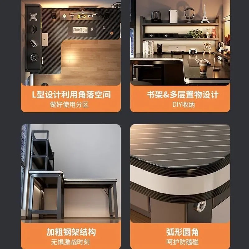 Corner Gaming Table Computer Desk Double Desktop for Home Student Bedroom Small Apartment Space Saving Workstation