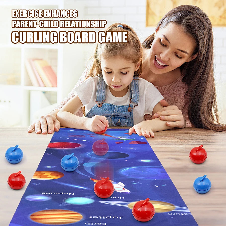 Bordscurling spel för tonåringar eller vuxna med rullskridskocurlingbollar för festunderhållningsspel