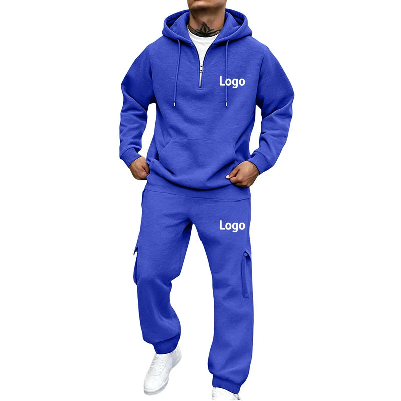 Customized Print Men Tracksuit 2 Pieces Half Zipper Athletic Hoodies Sweatpants Women Training Casual Running Jogging Suit Sets