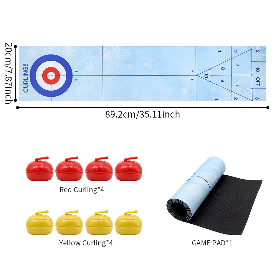Bordscurling spel för tonåringar eller vuxna med rullskridskocurlingbollar för festunderhållningsspel