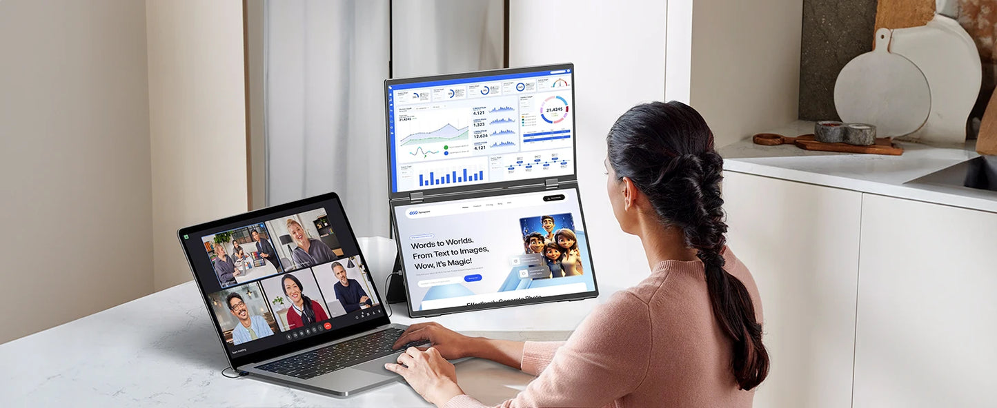 UPERFECT Delta 15.6" Dual Portable Monitor for Laptop Screen Extender 1080P HDR Folding Stacked Triple Travel Computer Display