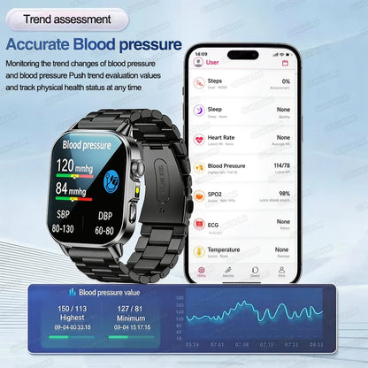 2026 ECG+PPG Daily Health Smart Watch Men Blood Fat Uric Acid Heart Rate Blood Oxygen Bluetooth Call Wellness Tracker Smartwatch
