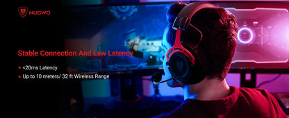 NUBWO G03 Trådlöst Gaming Headset – 3 Anslutningslägen 2.4GHz Bluetooth 3,5mm 50mm 100h ≤20ms CE/FCC PS5 PS4 PC Xbox Röd Grön