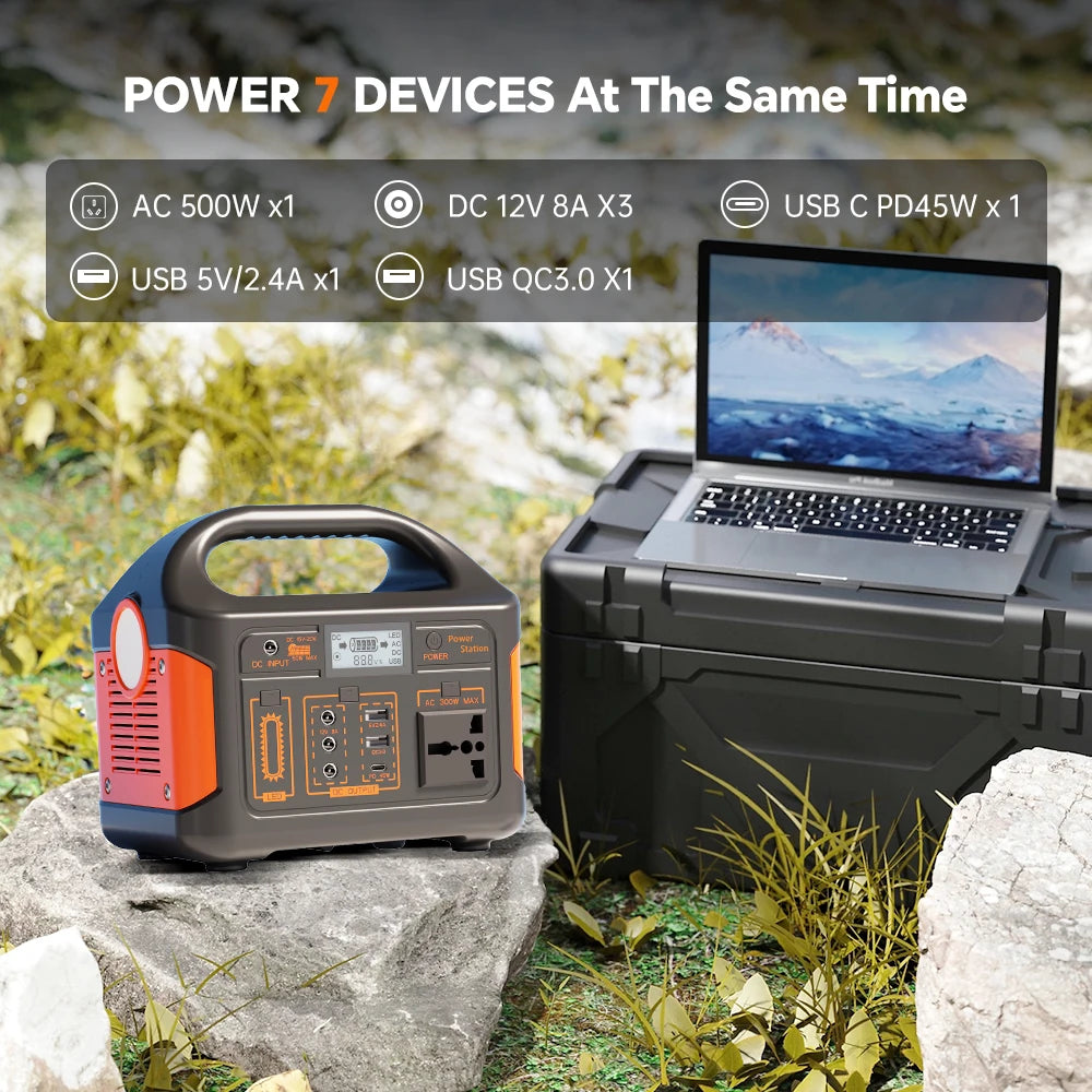 GaiaRay 500W 300W Portable Power Station AC 220V Solar Generator LiFePO4 Battery Emergency Power Plant Outdoor Fishing Tool LED