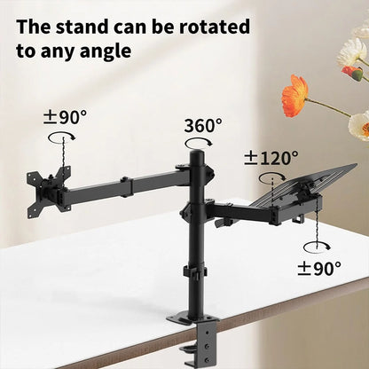 Dual Monitor Mount for 13-27 Inch Screens, Adjustable Monitor and Laptop Stand with VESA 75/100mm, Full Motion Desk Clamp Bracket with 360° Rotation and Cable Management, Heavy Duty Steel Monitor Arm for Home Office, Max Loa