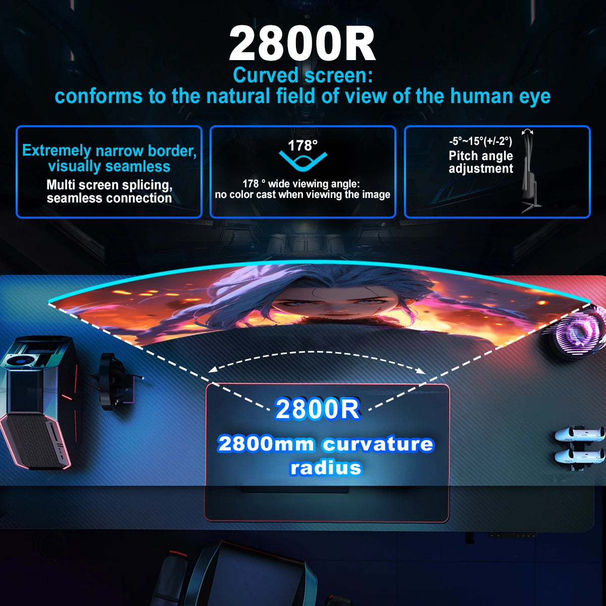FYHXele 27 Inch Curved Gaming Monitor 100Hz 2ms VA Panel FHD 1080P LED LCD Desktop PC Computer Display