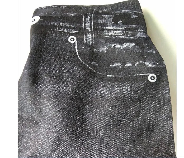 Dam Denim-print Leggings – Slim Faux Jeans Stretch Hög Midja Ankellång Casual Kontor, 3 Färger S–3XL