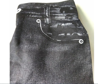 Dam Denim-print Leggings – Slim Faux Jeans Stretch Hög Midja Ankellång Casual Kontor, 3 Färger S–3XL
