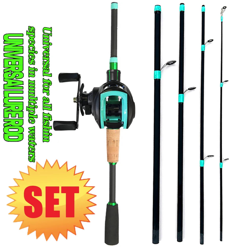 NEW Short Fishing Rod Reel Combo Set Spinning Lure Casting Rods 1.8m-2.1m 4/5Section 212g Baitcasting Reel Jigging Max Drag 10kg