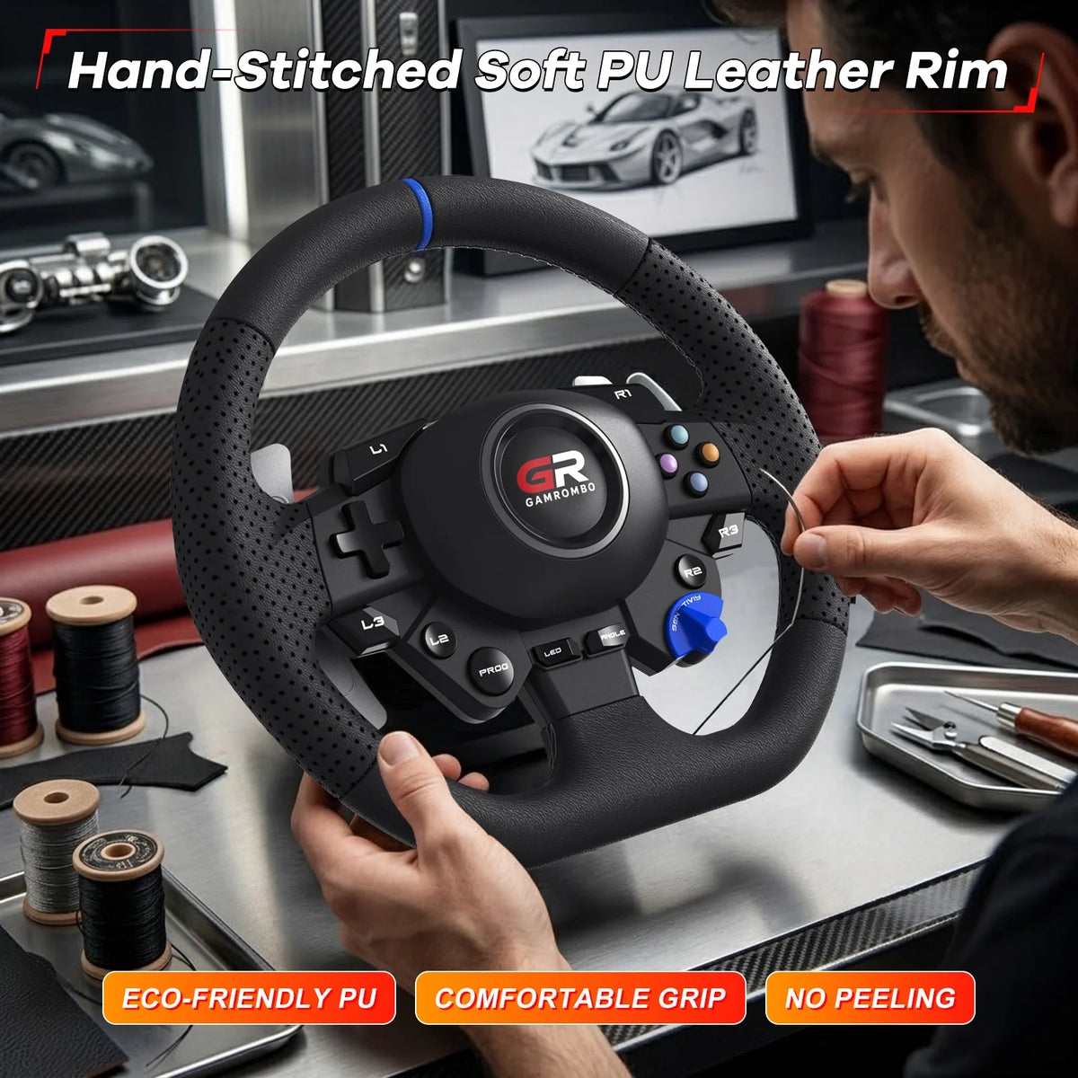 Racing Wheel Simulator For PS5/PS4/PC RGB Gaming Steering Wheel 270°&900° Volante Adjustment Macro Hall 3-Pedal Gear Lever Set