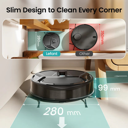 Lefant M265 Robot Vacuum Cleaner with Mapping, 20000Pa, Self-Cleaning Roller, Clean Water Wash, Laser dToF, Avoid PSD, Anti-Tangle, Compact, WiFi 2.4G/5G/Alexa/APP