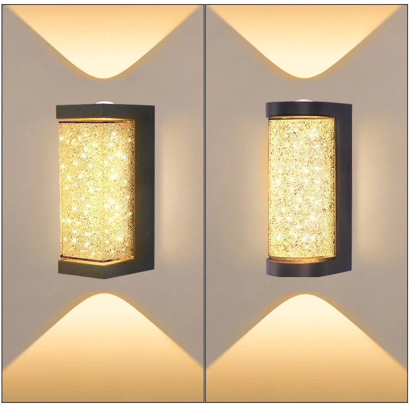 Europeisk Kristall Vägglampa Utomhus – 10W LED, Varmvit/Kallvit, Rund/Fyrkantig, Vattentålig