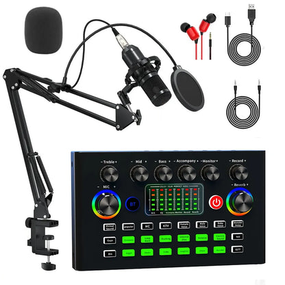 Podcast Equipment Bundle with BM800 Studio Microphone, Live Sound Card with DJ Mixer Effects, Suitable for Live Game, Streaming