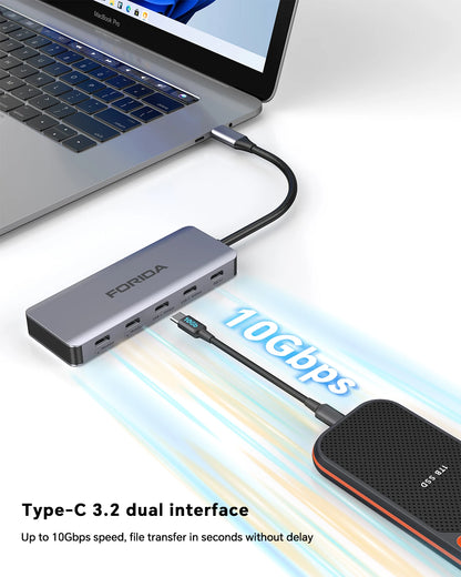 FORIDA USB-C Hub 10Gbps – Dubbel 4K@60Hz HDMI USB 3.2 Gen2 PD 100W 5 Portar Aluminium MacBook Pro Laptop iPad Roséguld Grå