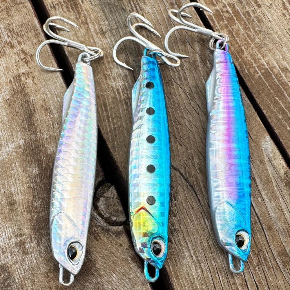 5pcs/box Metal Jig Lures 10g 20g 30g 40g Spinner Sinking Pencil Feather Hook Treble Hooks Pesca Set Fishing Tackle Box Bait Kit