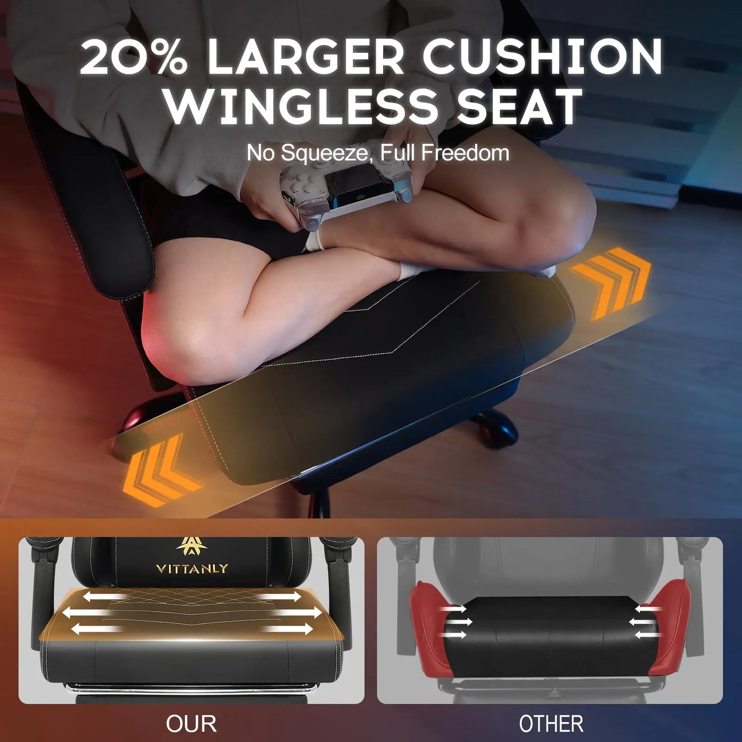 Vittanly Gaming Chair Ergonomic Gaming Chair with Headrest, Lumbar Cushion and Footrest, Height-Adjustable Rotating Office Chair