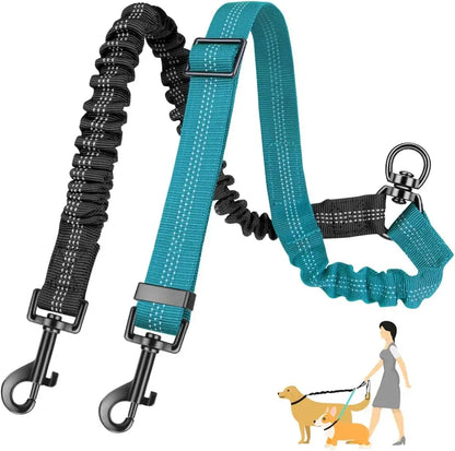 Dubbelt Hundkoppel med Bungee – Justerbar Antidrag-delare för 2 Hundar, Small–Large