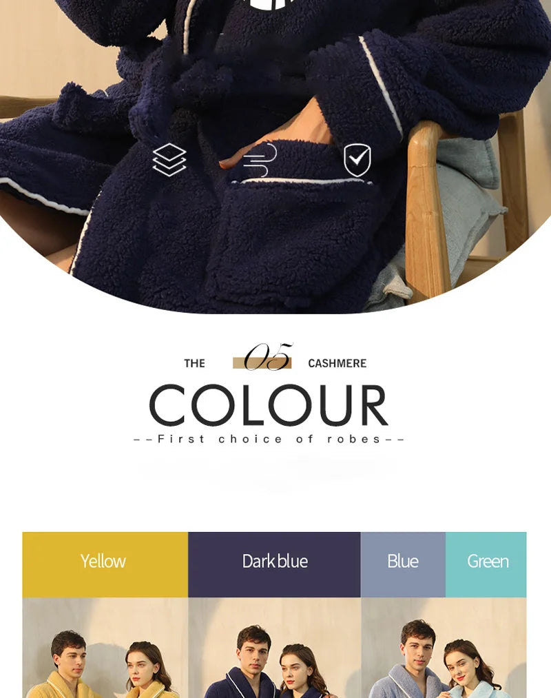 Female Autumn and Winter Warm Long Flannel Thick Couple Bath Bathrobes Men Women Pajamas Shower Robe Bath Towels For Adults