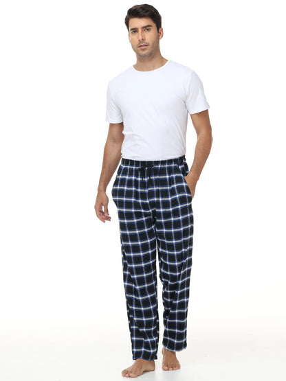 Men's 3Pcs Pajama Sleeping Pants Cotton Plaid Pjs, Long Plaid Print Sleepwear Pajama Pants with Elastic Waist Homewear