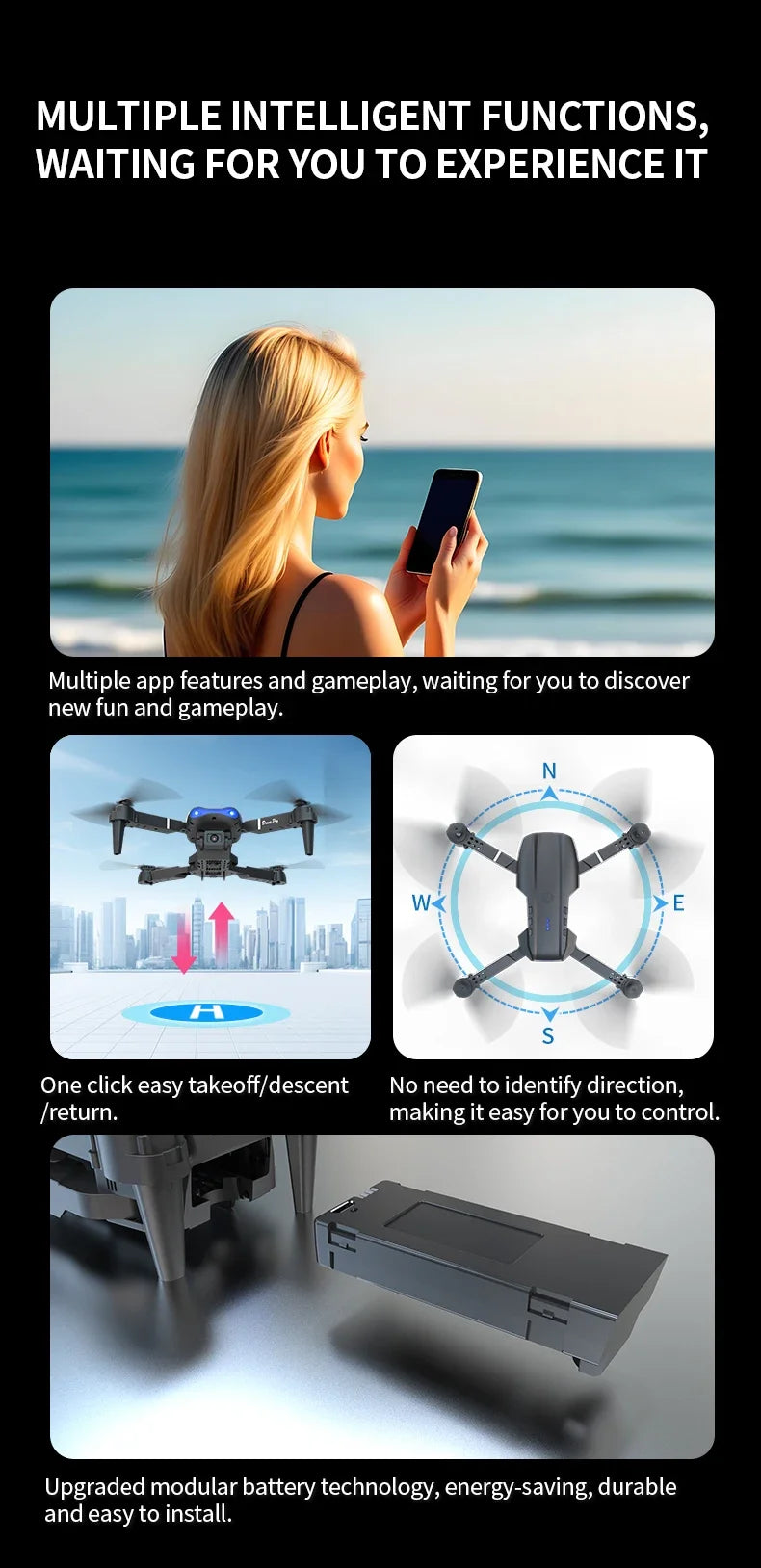 E99 Pro Drone with 8K HD Camera Remote Control Quadcopter Four Axis Aircraft Altitude Hold GPS Flying Toy for Aerial Photography