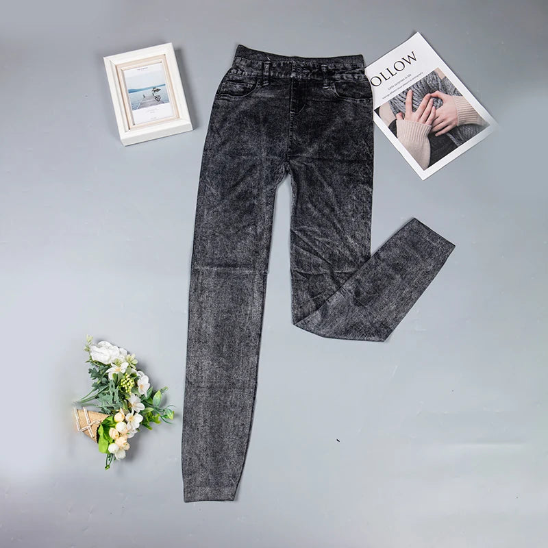 Women Leggings Denim Jeans Pants With Pocket Slim Leggings Women Fitness Blue Black Leggins