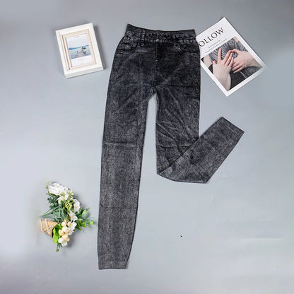Women Leggings Denim Jeans Pants With Pocket Slim Leggings Women Fitness Blue Black Leggins