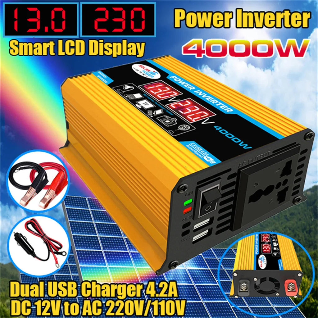 Komplett Solkraftsystem 4000W/6000W – 20W Monokristallin Solpanel + Modifierad Sinusvåg Inverter 110V/220V + 30A PWM-regulator 12V/24V
