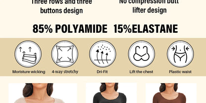 POKARLA Spandex Elastic Body Suit Shapewear Women Body Shaper Tummy Control Long Sleeve Open Crotch Round Neck Seamless Shapers