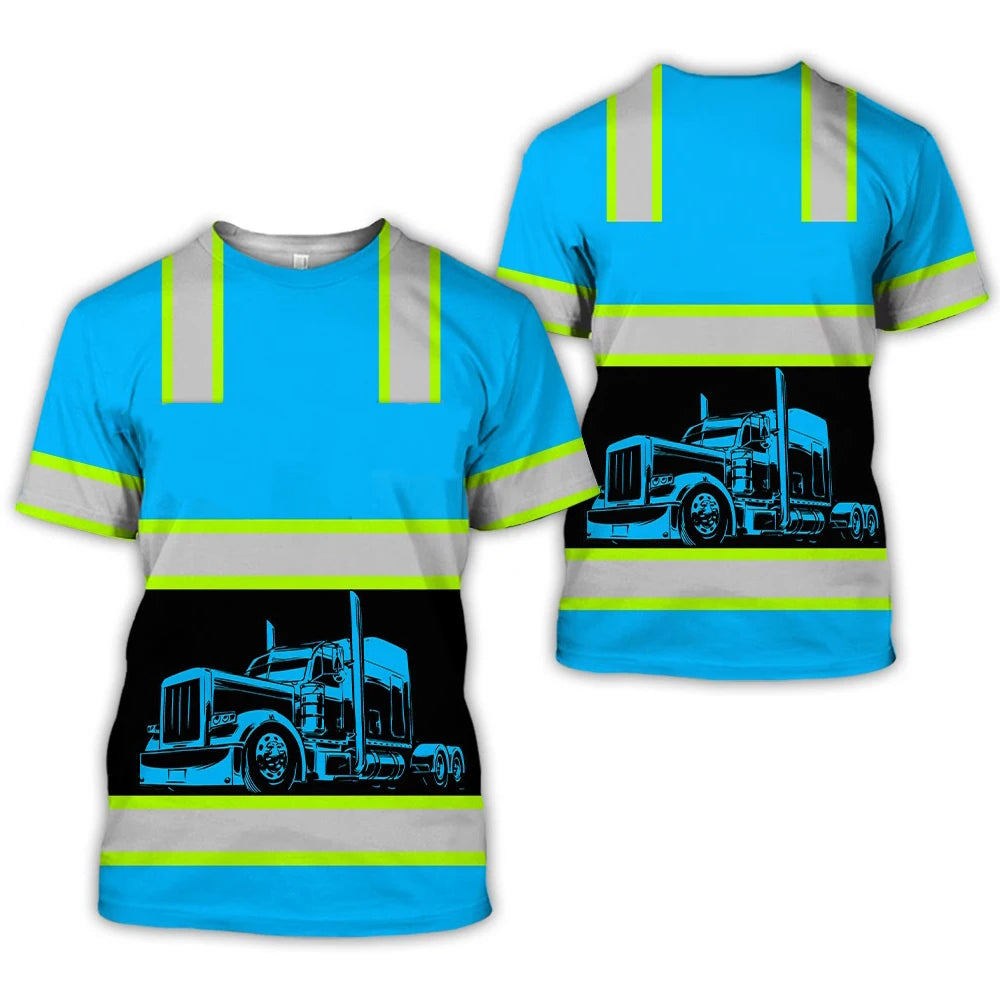 Work Clothing Summer Breathable Men's T-shirt 3D Printing Style Trucker Safety Transportation Work Uniform Oversized Loose Tops
