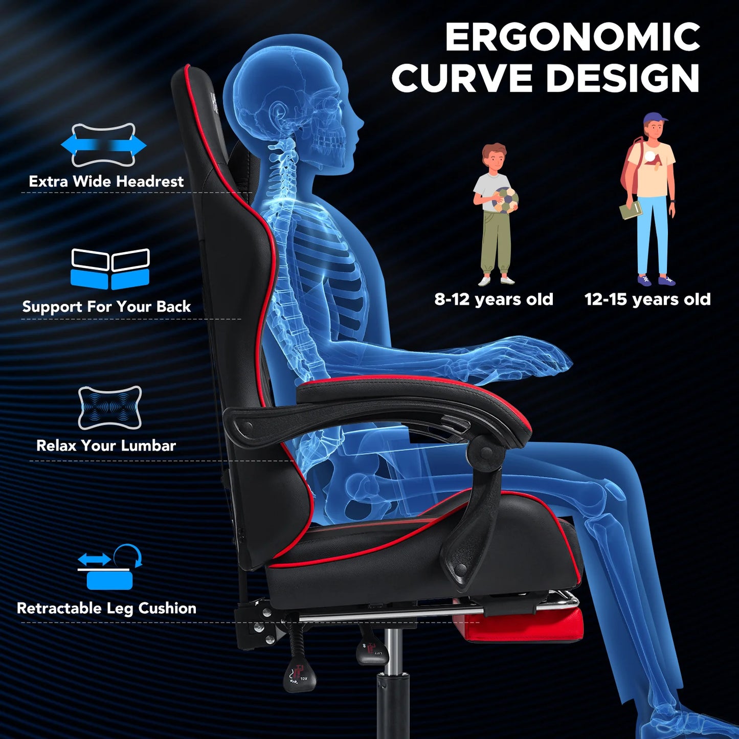 200Lbs Load Gaming Chair with Massage Ergonomic Computer Chair Footrest and Lumbar Support Reclining PC Chair Adjust Armrest