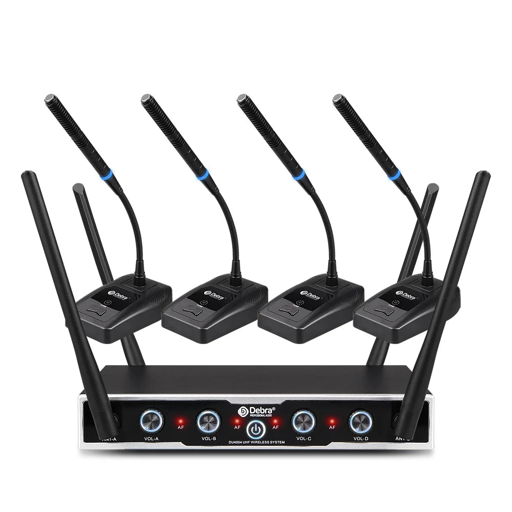 Debra DU4004 Wireless Conference Microphone System, UHF 4-channel, lavalier, headset, handheld microphone, for weddings, karaoke