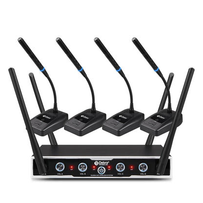 Debra DU4004 Wireless Conference Microphone System, UHF 4-channel, lavalier, headset, handheld microphone, for weddings, karaoke