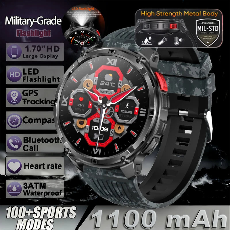 T-Rex3 Pro Militär Smartklocka 2026 – 1100mAh, GPS, Kompass, 5ATM, 14 Färger