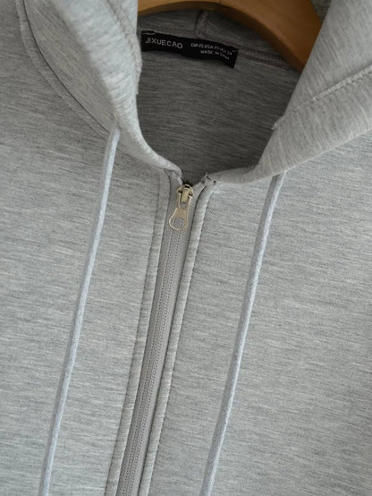 HH Autumn Winter Women's Zipper Hoodie Coat High Street Double Pockets Oversize Jakcet Loose Sweatshirts Outerwear Top