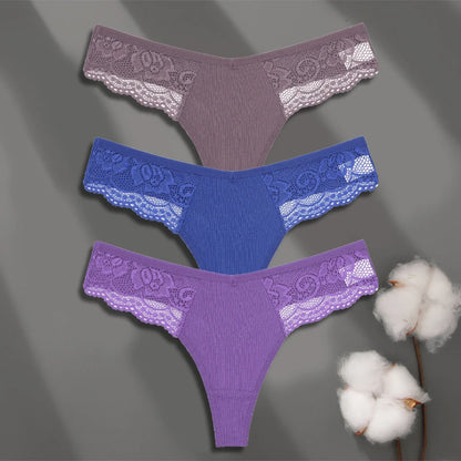 FINETOO 3-pack spetsstring i bomull med låg midja