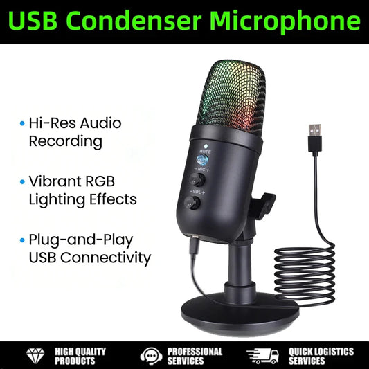 USB Spelmikrofon för PC Kondensator Podcast Mikrofon